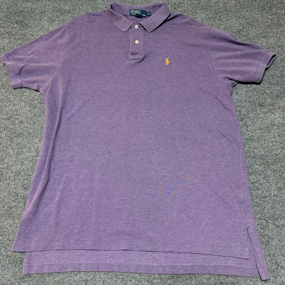 Polo Ralph Lauren Mens Purple Short Sleeve Pique Polo Shirt XL Orange Logo